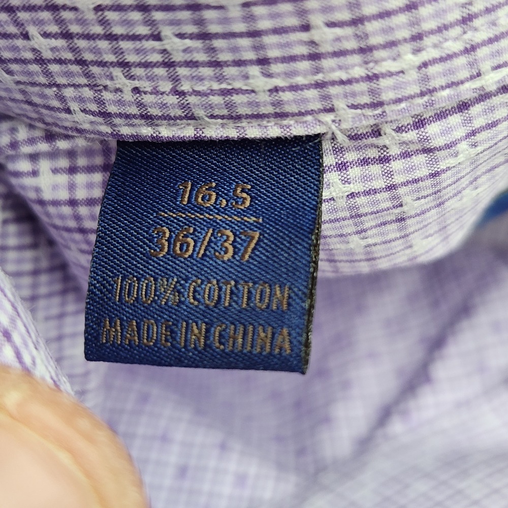 David Donahue Mens Trim Fit Dress Shirt Purple Micro Check 16.5 36/37 Cotton - Picture 3 of 7